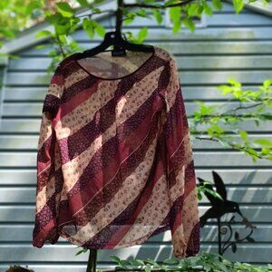 Boho patchwork Blouse long sleeves closed -Shear sex- New York & Co